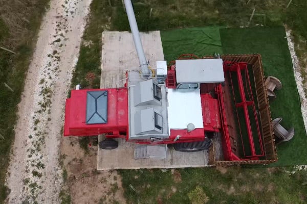 aerial view of korniche lantern filled combine harvester